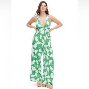 Diane Von Furstenberg for Target Green and White Halter Jumpsuit NWOT
